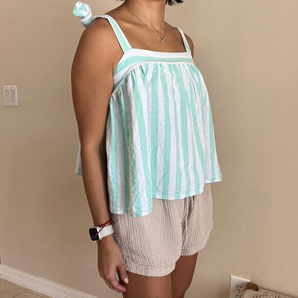 Stoney Clover Linen Blend Mint Striped Tank Top with Tie Straps. Size XL. - Picture 7 of 7